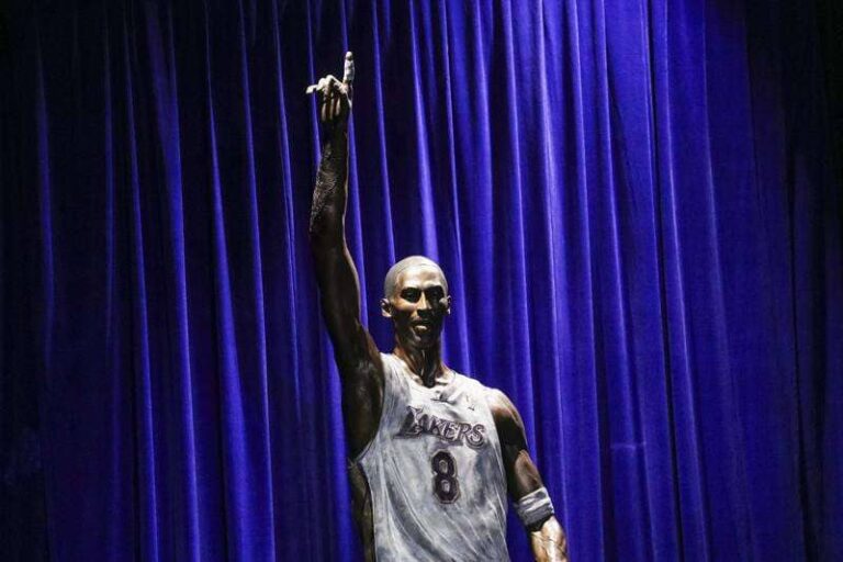 Gentle Sportsmanship: a bronze statue of Kobe Bryant outside the Lakers arena
